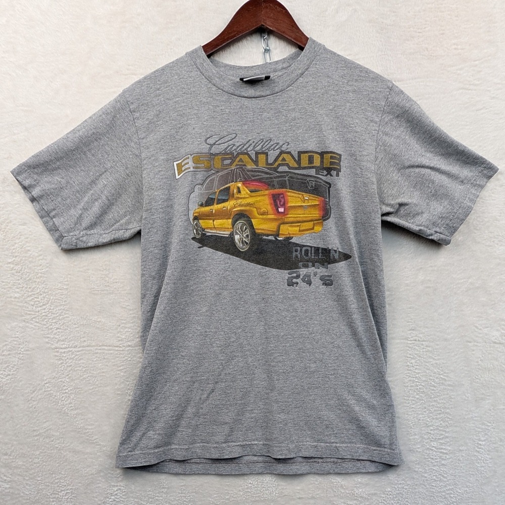 VTG Cadillac T-Shirt Men's Small Gray Escalade EXT Rollin On 24s Streetwear Y2K